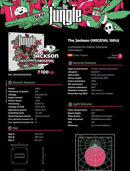 Grow The Jungle The Jackson ORIGINAL 100W LED Kasvivalaisin - Himmennettävä - Cropper